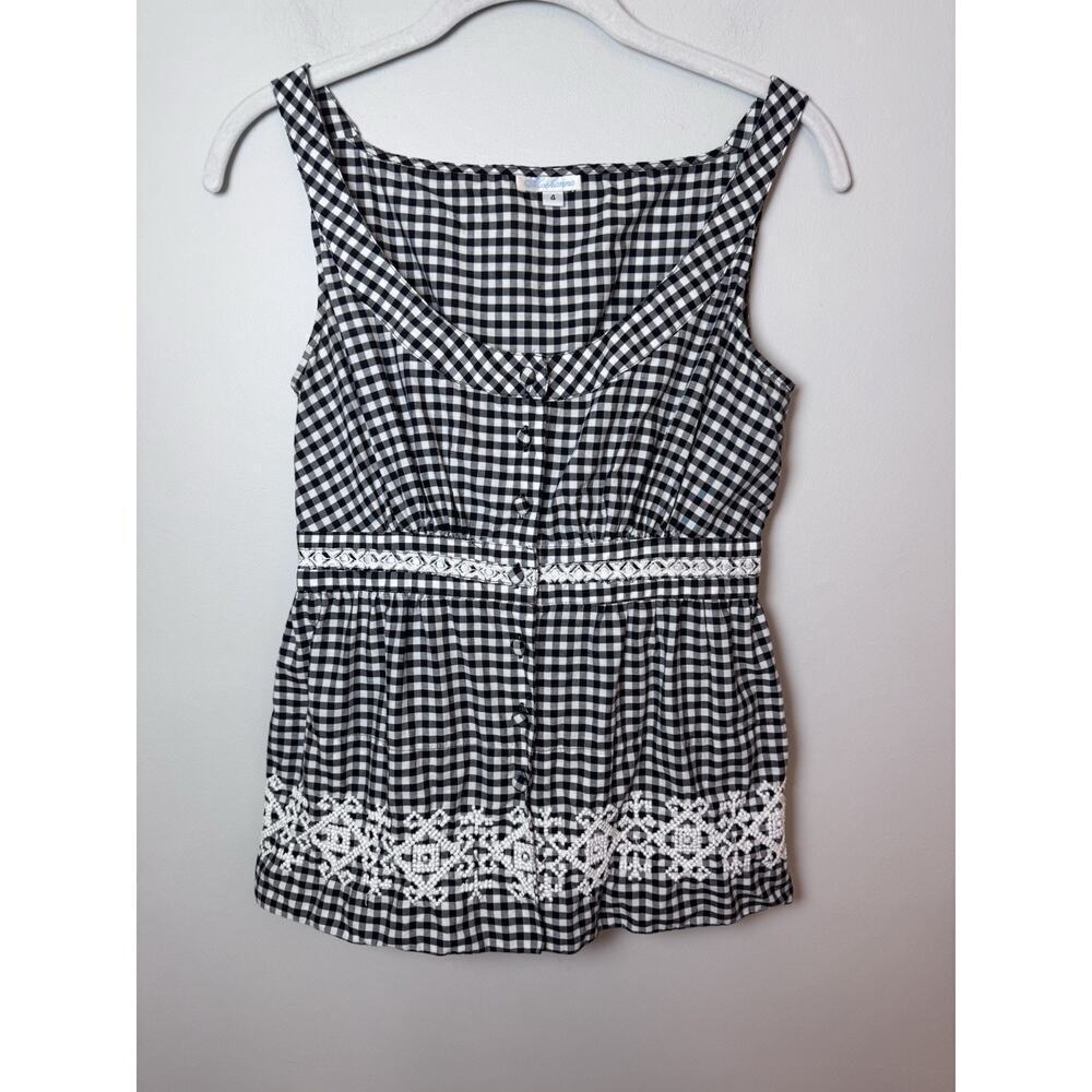 Shoshanna Gingham Sleeveless Embroidered Blouse Size 4